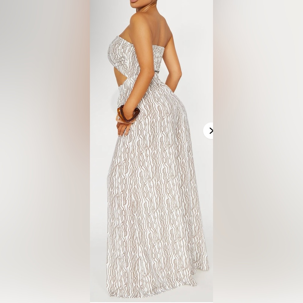 Elegant White and Brown Patterned Jumpsuit